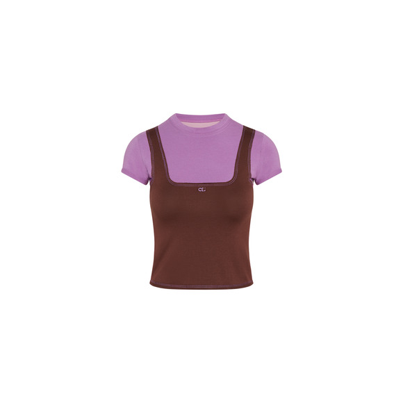 OLIVIA LATINOVICH COLORBLOCK BABY TEE MULTI - S - Brown - Picture 1 of 5